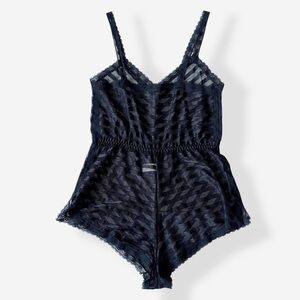 Lily of France Lingerie Romper Vintage 70s Neglige Black Sheer Pet 0/2 USA Made